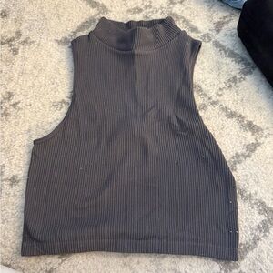 Zara Charcoal Ribbed Mock Neck Tank Top